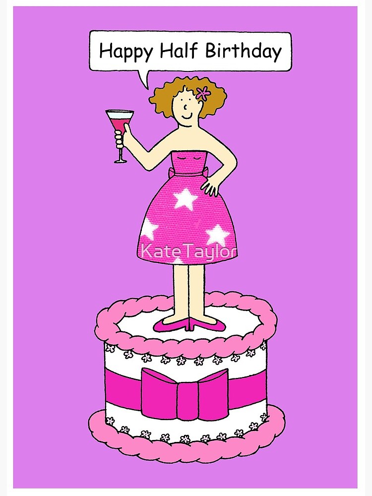 Happy Half Birthday Cartoon Lady On A Cake Art Board Print By Katetaylor Redbubble