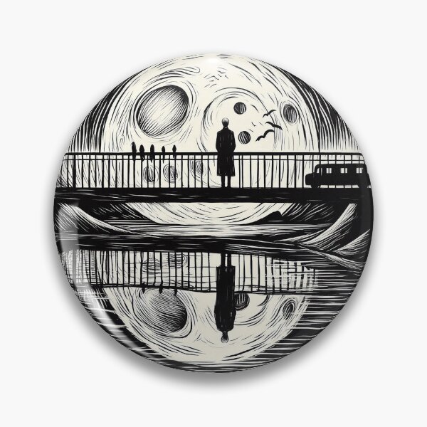 Item preview, Man standing on a bridge at night time in black and white designed and sold by Silbays.