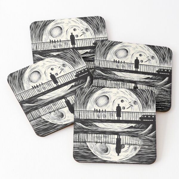 Item preview, Man standing on a bridge at night time in black and white designed and sold by Silbays.
