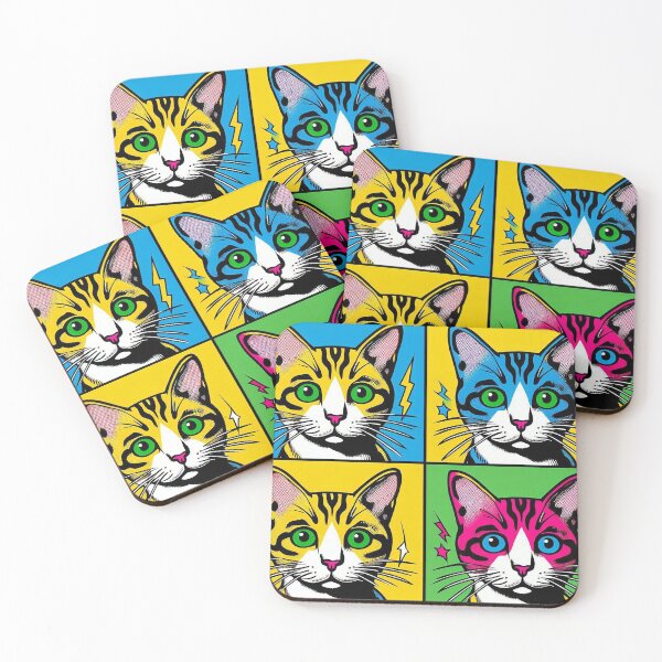 Item preview, Colourful cat faces in blocked colours designed and sold by Silbays.