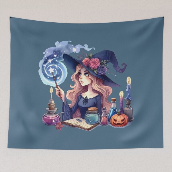 Item preview, sorceress witch with a magic wand in her hands and in a hat. Halloween designed and sold by Tatty-shop.