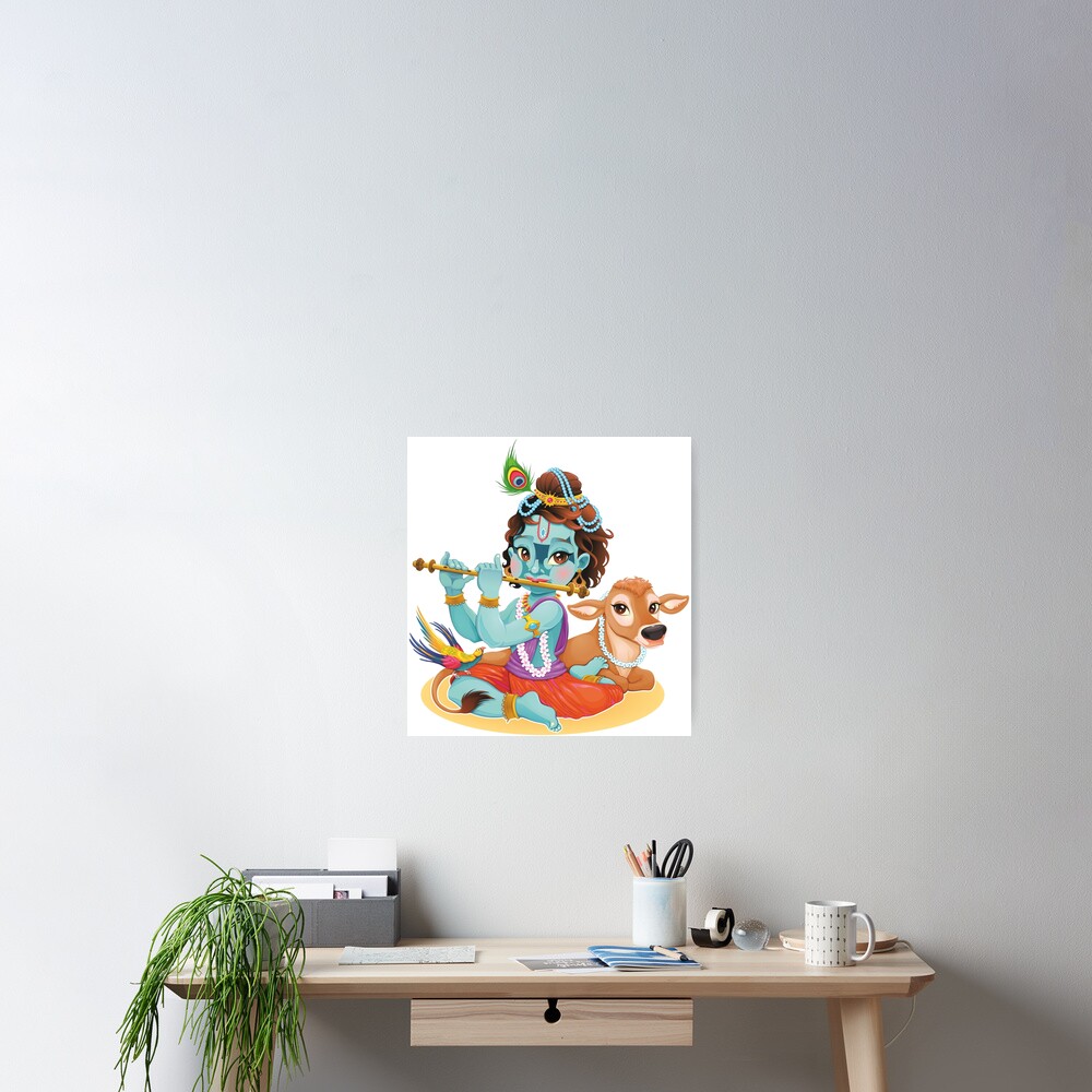 "Lord Krishna Playing Flute I Hindu Wall Art I Indian Stickers I