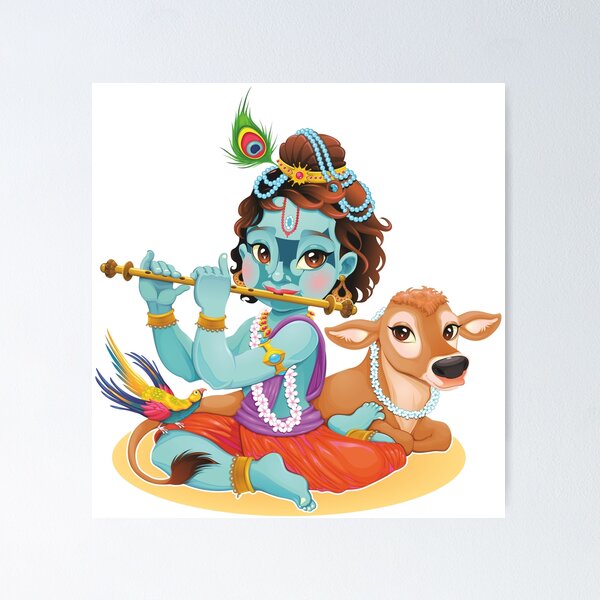 Premium Vector | Little krishna playing flute