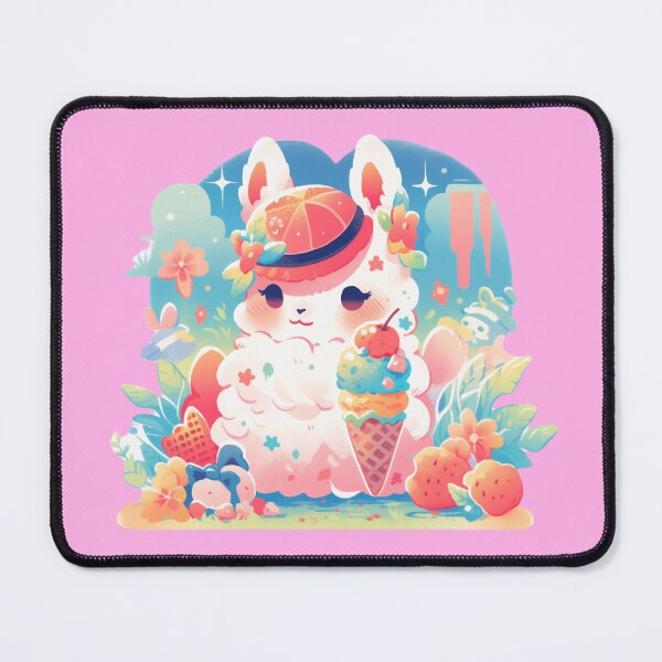 Item preview, Llama eating strawberry ice cream in the garden designed and sold by WoollenLlama.