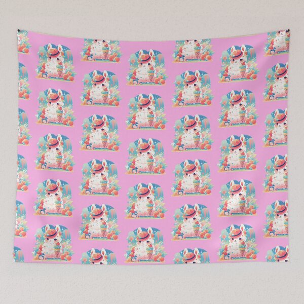 Item preview, Llama eating strawberry ice cream in the garden designed and sold by WoollenLlama.