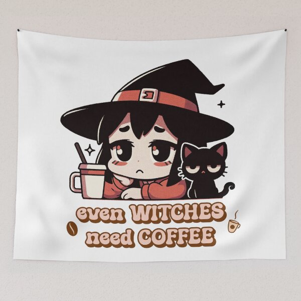 Item preview, Even Witches need coffee - kawaii cute witch and black cat design for the caffeine-deprived at halloween designed and sold by geetarv.