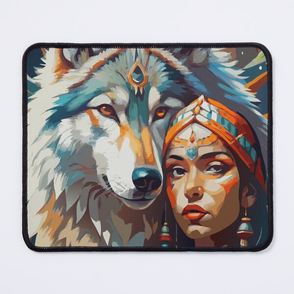 Item preview, Native American woman with a wolf designed and sold by BelleRiviera.
