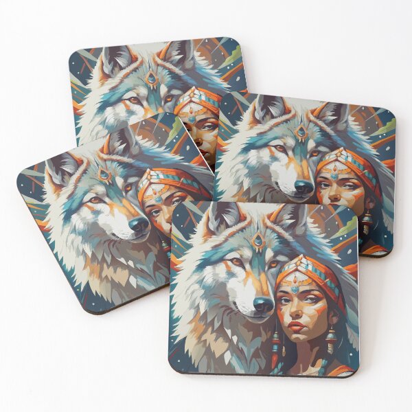 Item preview, Native American woman with a wolf designed and sold by BelleRiviera.