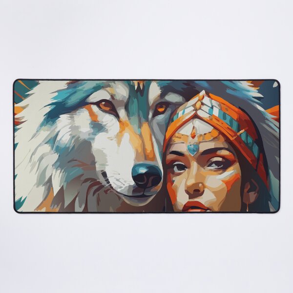 Item preview, Native American woman with a wolf designed and sold by BelleRiviera.