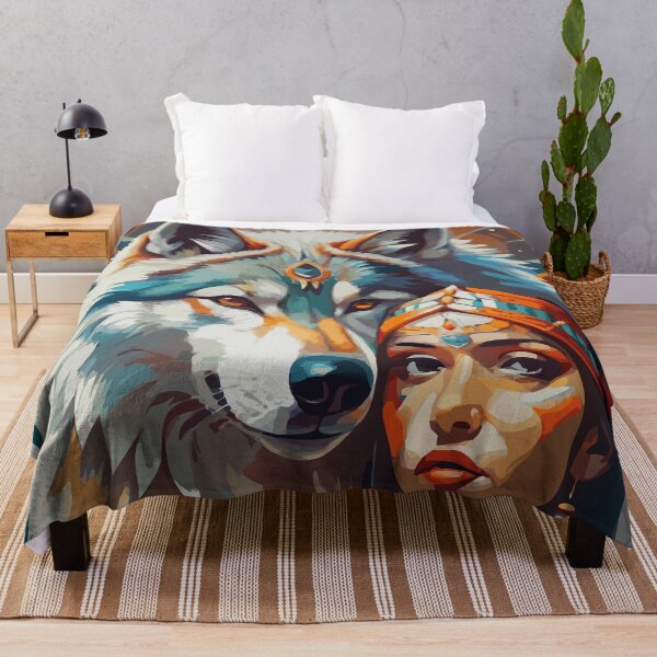 Item preview, Native American woman with a wolf designed and sold by BelleRiviera.