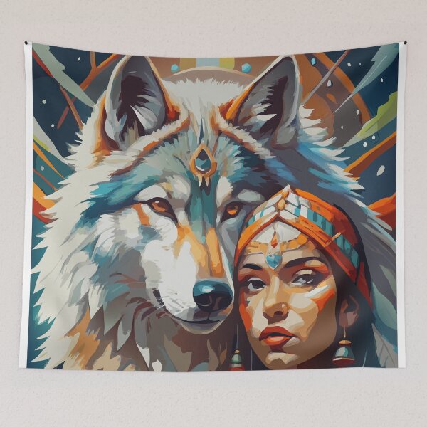 Item preview, Native American woman with a wolf designed and sold by BelleRiviera.