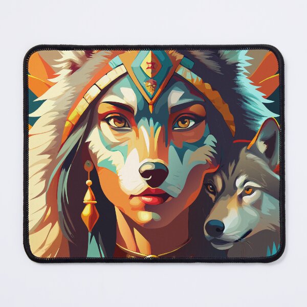 Item preview, Native American woman with a baby wolf designed and sold by BelleRiviera.