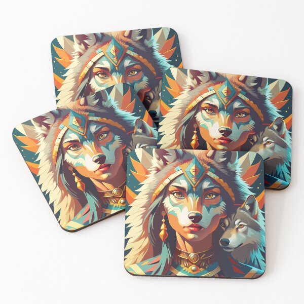 Item preview, Native American woman with a baby wolf designed and sold by BelleRiviera.