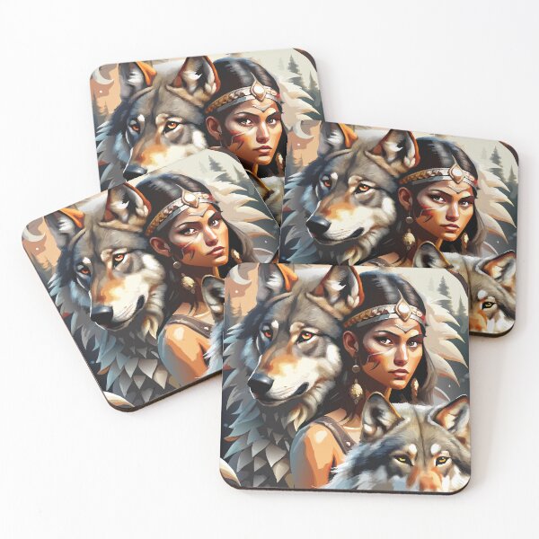 Item preview, Native American woman with wolves designed and sold by BelleRiviera.