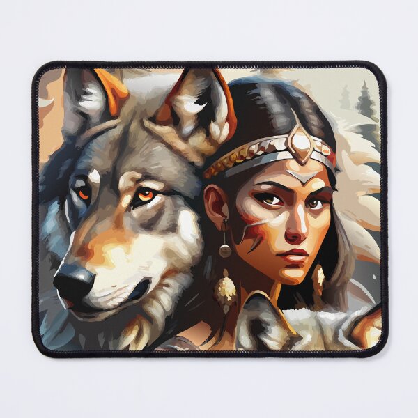 Item preview, Native American woman with wolves designed and sold by BelleRiviera.
