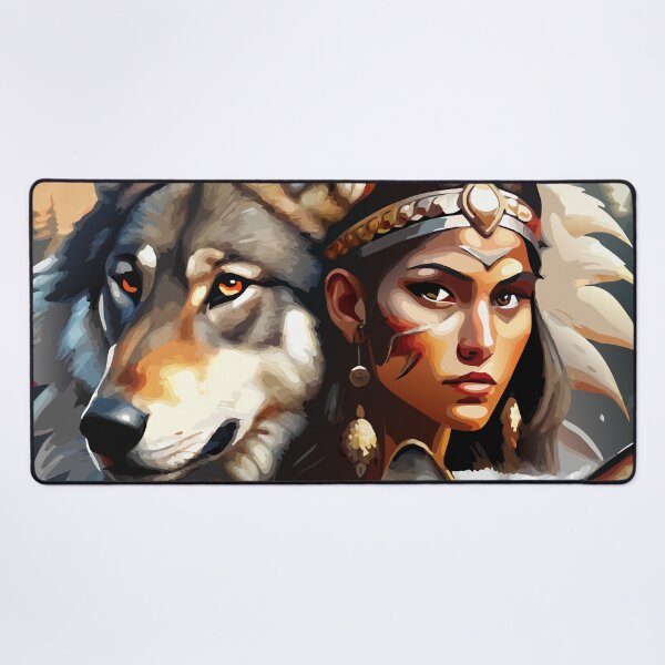 Item preview, Native American woman with wolves designed and sold by BelleRiviera.