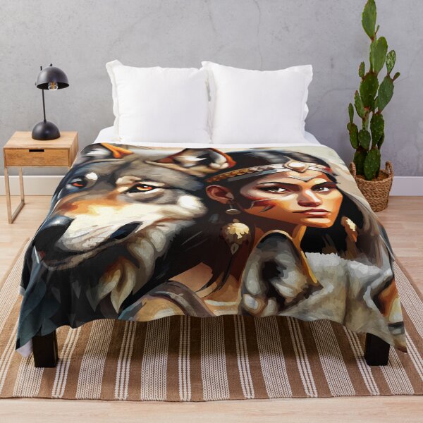 Item preview, Native American woman with wolves designed and sold by BelleRiviera.