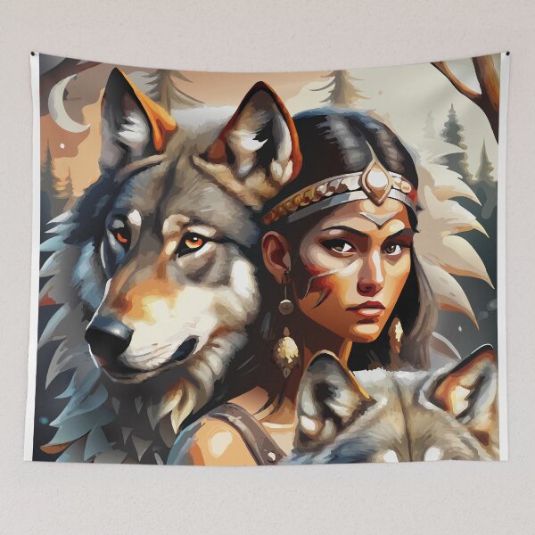 Item preview, Native American woman with wolves designed and sold by BelleRiviera.