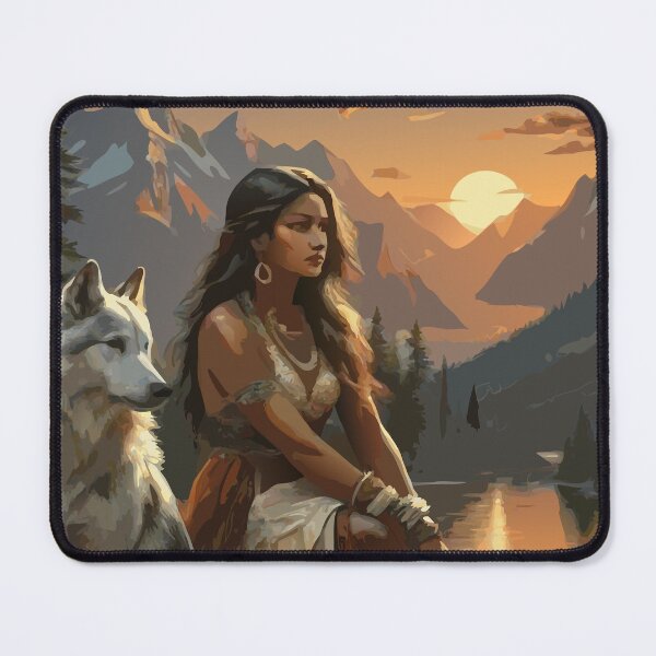 Item preview, Native American girl at sunset with a wolf designed and sold by BelleRiviera.