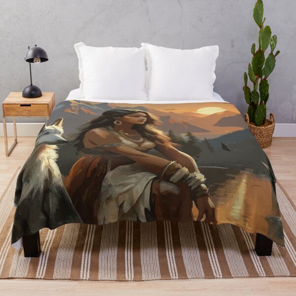 Item preview, Native American girl at sunset with a wolf designed and sold by BelleRiviera.