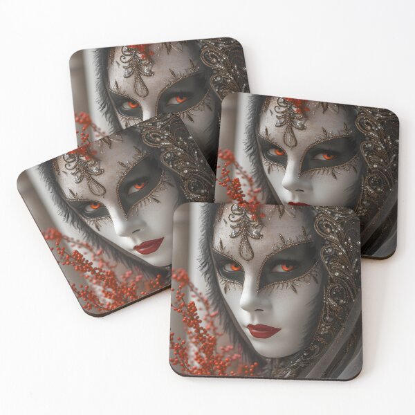 Item preview, Elegant masked figure with intricate patterns and berries designed and sold by Artessie.