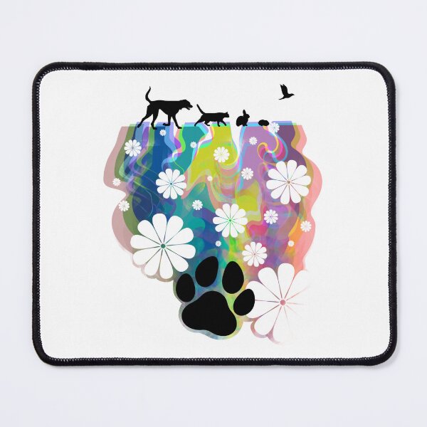 Item preview, Groovy Animal Design, Dog cat rabbit Guinea pig bird print, hippie paw flowers designed and sold by CEB1700.