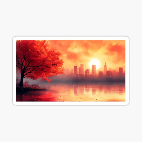 City's skyscraper at autumn dawn Sticker