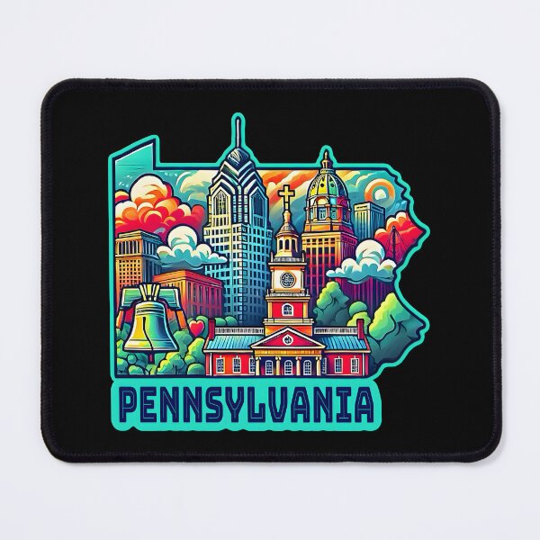 Item preview, Pennsylvania State Map USA Skyline and Landmarks Illustration- travel souvenir art designed and sold by Unitepeople.