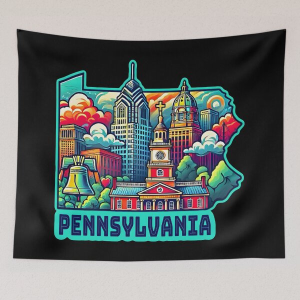 Item preview, Pennsylvania State Map USA Skyline and Landmarks Illustration- travel souvenir art designed and sold by Unitepeople.