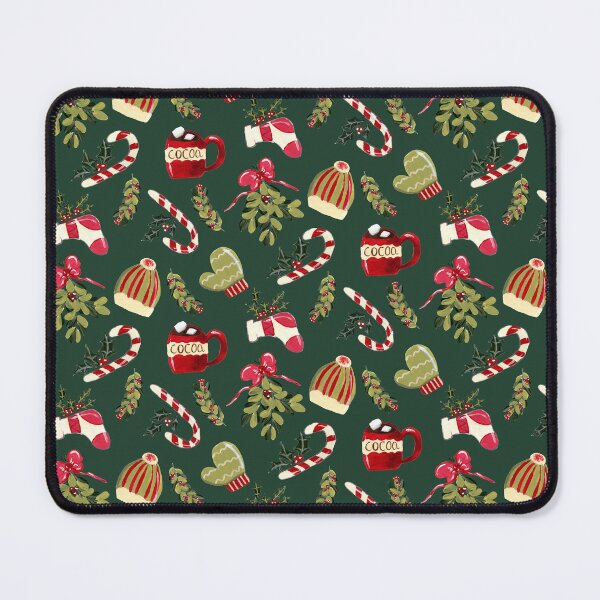 Item preview, Christmas Morning with Cocoa and Marshmallows, hat and mittens, mistletoe, candy cane, stockings - forest green designed and sold by JasmineGDesigns.