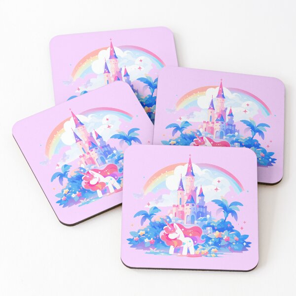 Item preview, Unicorn under the dreamy castle and rainbow designed and sold by WoollenLlama.