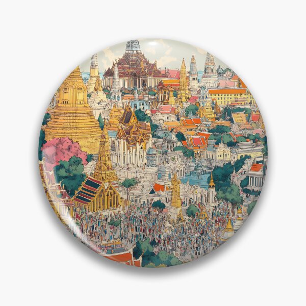 Item preview, A detailed panoramic view of Bangkok, filled with colorful temples and palaces and bustling crowds designed and sold by wonderisland.