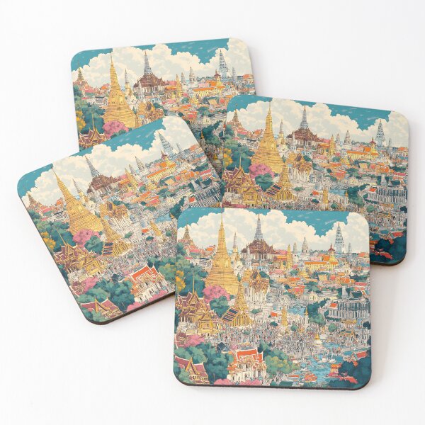 Item preview, A detailed panoramic view of Bangkok, filled with colorful temples and palaces and bustling crowds designed and sold by wonderisland.