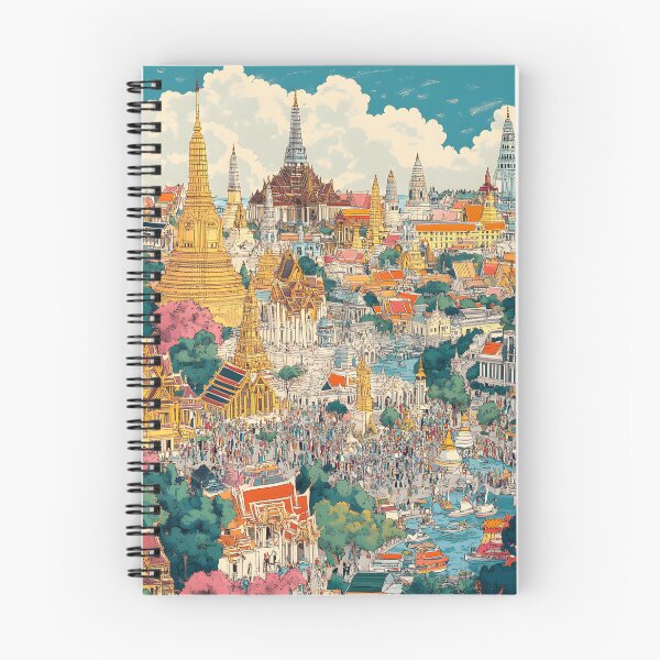 Item preview, A detailed panoramic view of Bangkok, filled with colorful temples and palaces and bustling crowds designed and sold by wonderisland.