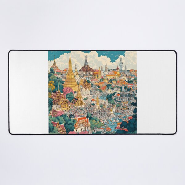 Item preview, A detailed panoramic view of Bangkok, filled with colorful temples and palaces and bustling crowds designed and sold by wonderisland.