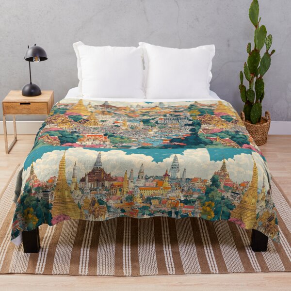 Item preview, A detailed panoramic view of Bangkok, filled with colorful temples and palaces and bustling crowds designed and sold by wonderisland.