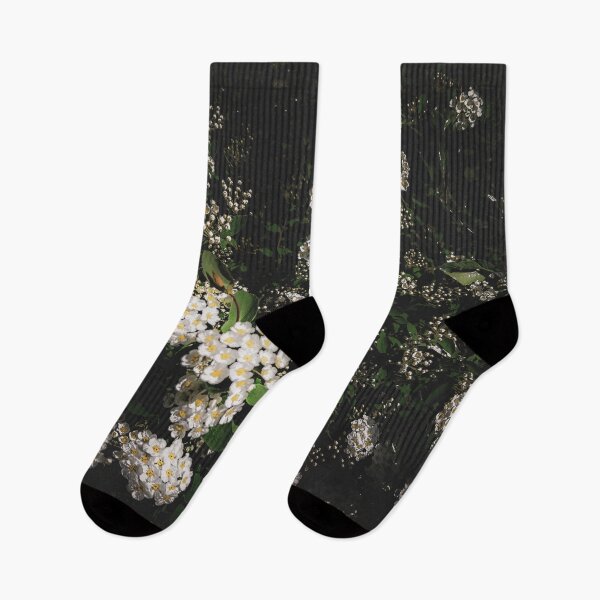 Item preview, Bush with white blooming flowers emerging from the darkness designed and sold by PavlinaBFDesign.