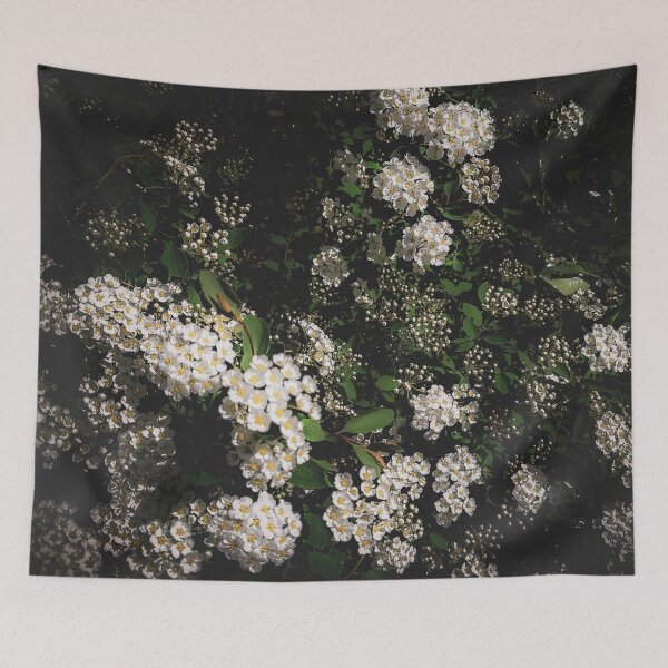 Item preview, Bush with white blooming flowers emerging from the darkness designed and sold by PavlinaBFDesign.