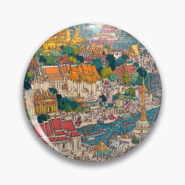 Item preview,  panoramic view of Bangkok, filled with colorful temples and palaces and bustling crowds designed and sold by wonderisland.