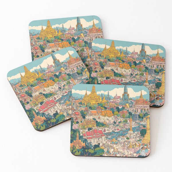 Item preview,  panoramic view of Bangkok, filled with colorful temples and palaces and bustling crowds designed and sold by wonderisland.