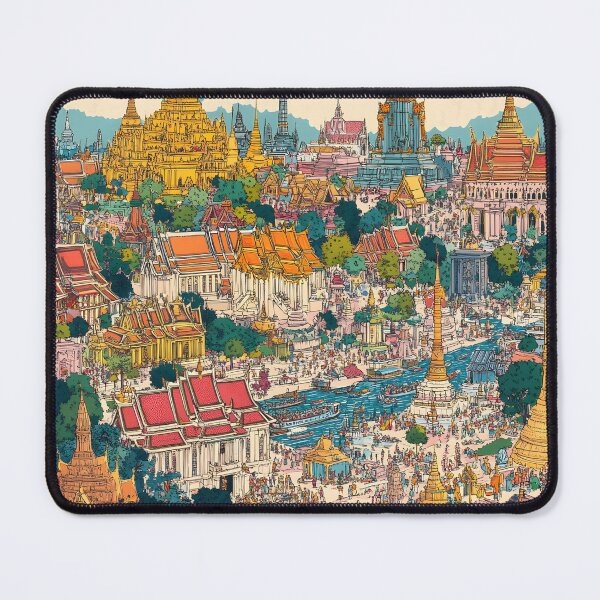 Item preview,  panoramic view of Bangkok, filled with colorful temples and palaces and bustling crowds designed and sold by wonderisland.
