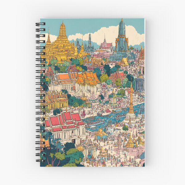 Item preview,  panoramic view of Bangkok, filled with colorful temples and palaces and bustling crowds designed and sold by wonderisland.
