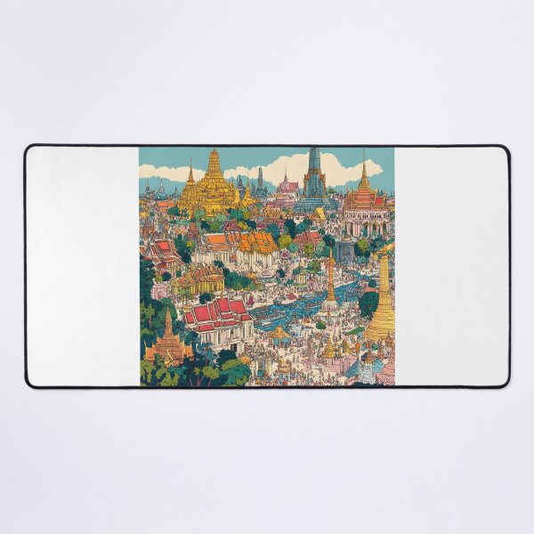 Item preview,  panoramic view of Bangkok, filled with colorful temples and palaces and bustling crowds designed and sold by wonderisland.
