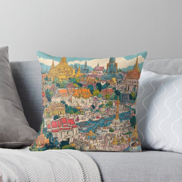 Item preview,  panoramic view of Bangkok, filled with colorful temples and palaces and bustling crowds designed and sold by wonderisland.