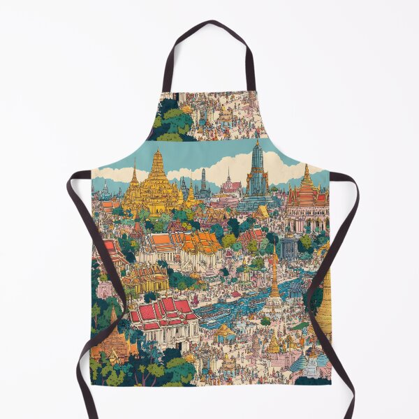 Item preview,  panoramic view of Bangkok, filled with colorful temples and palaces and bustling crowds designed and sold by wonderisland.