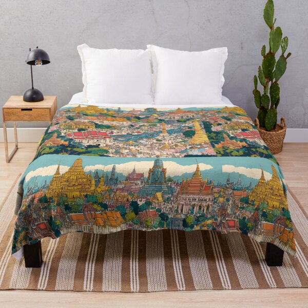 Item preview,  panoramic view of Bangkok, filled with colorful temples and palaces and bustling crowds designed and sold by wonderisland.