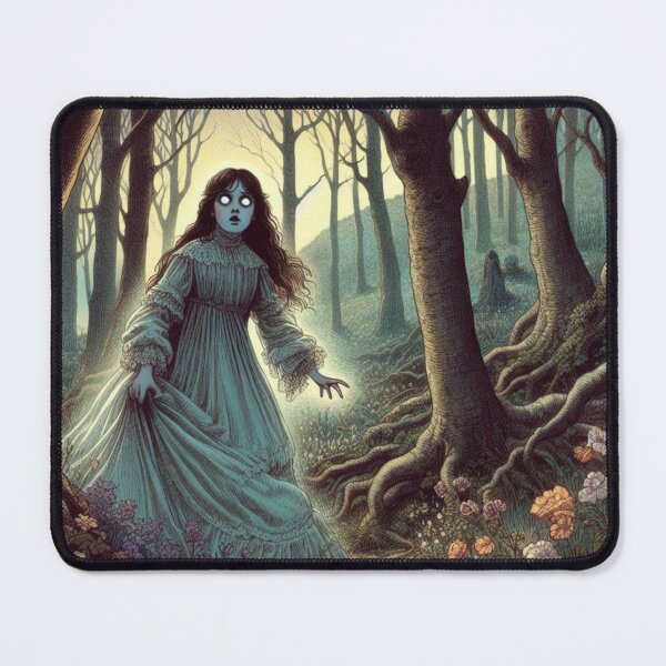 Item preview, Illustration of woman running away in the woods, folk horror designed and sold by Melloncollie95.