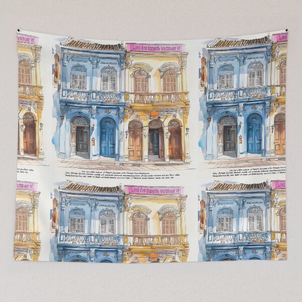 Item preview, Line drawing with watercolor of Phuket's Sino-Portuguese architecture in old town designed and sold by wonderisland.