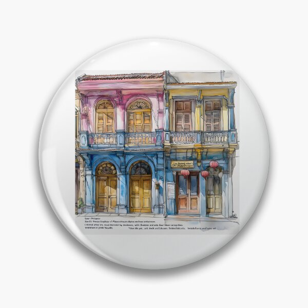 Item preview, Copy of Line drawing with watercolor of Phuket's Sino-Portuguese architecture in old town designed and sold by wonderisland.
