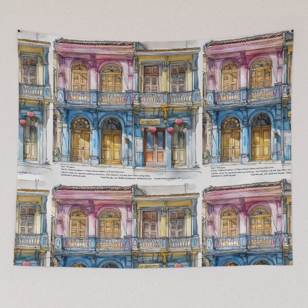 Item preview, Copy of Line drawing with watercolor of Phuket's Sino-Portuguese architecture in old town designed and sold by wonderisland.